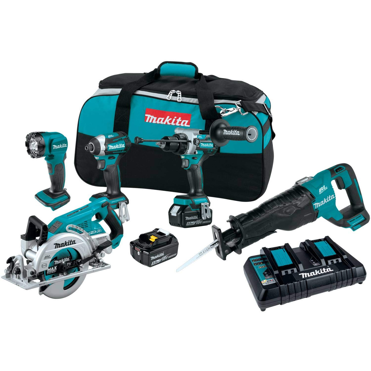 Makita 18V LXT Lithium-Ion Brushless Cordless 5-Pc. Combo Kit (5.0Ah)  (XT507PT)