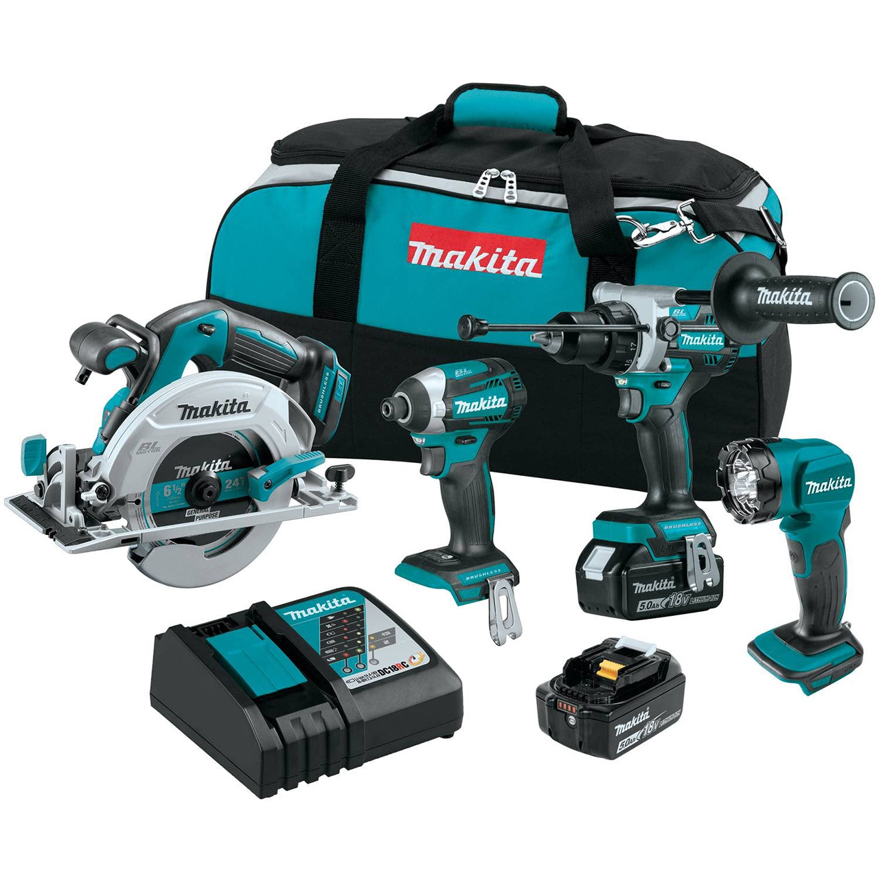 Makita 18V LXT Lithium-Ion Brushless Cordless 4-Pc. Combo Kit (5.0Ah)  (XT452T)