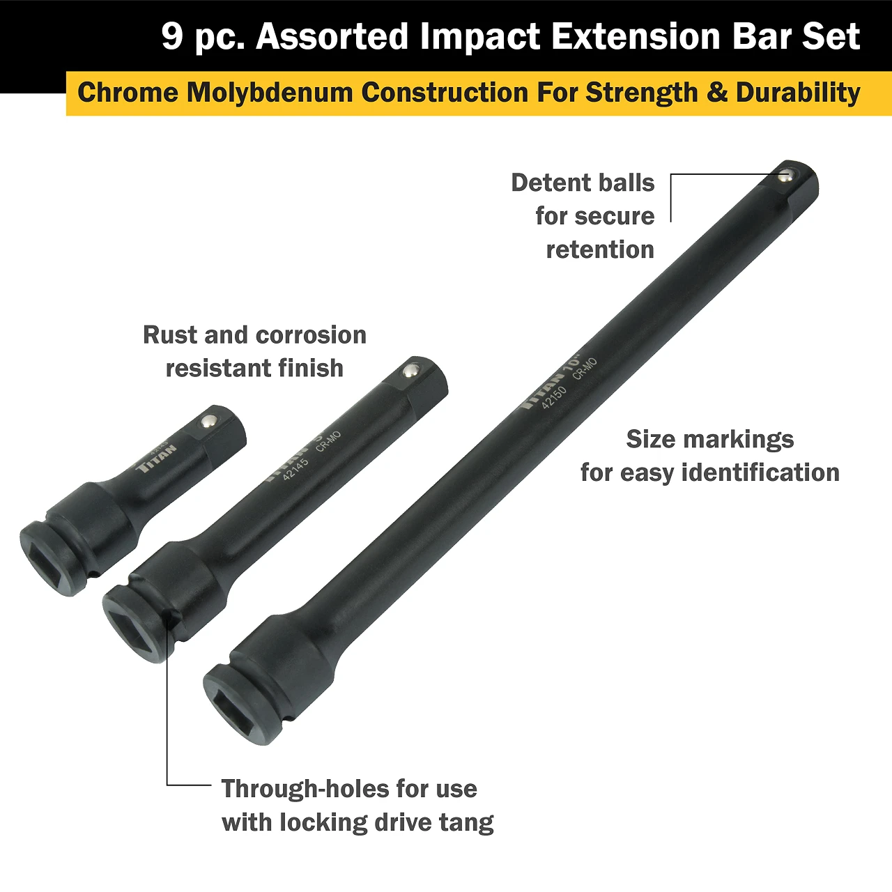 Titan [42144] 1/2 in. Drive x 5 in. Wobble Impact Extension 1/2 in. Drive x 5 in. Wobble Impact Extension