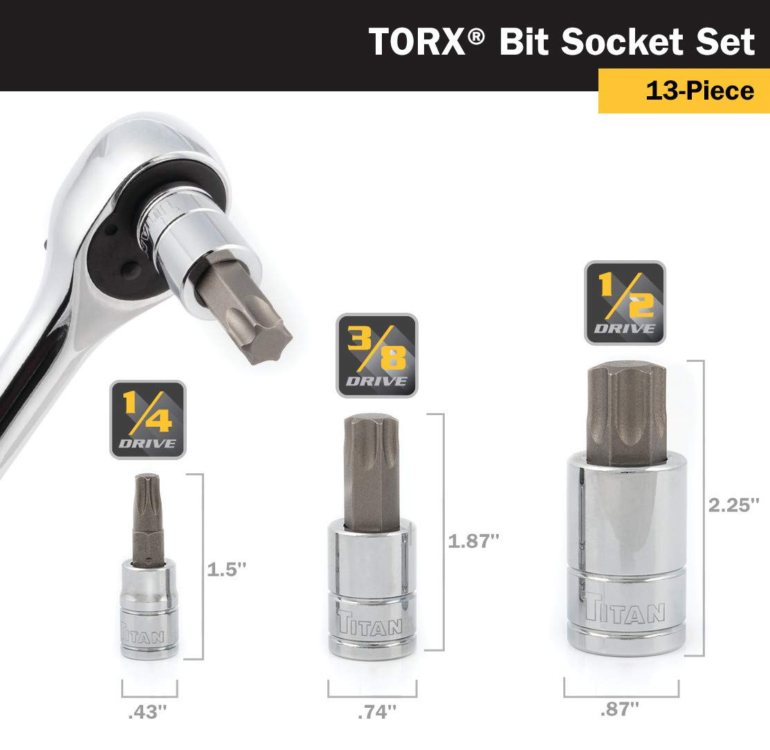 Titan Tools 16122 Star Bit Socket Set – 13-teilig – Mit T10 Bis T70 Bits – Magnetische Halterung – Für Profi- Und Heimwerker