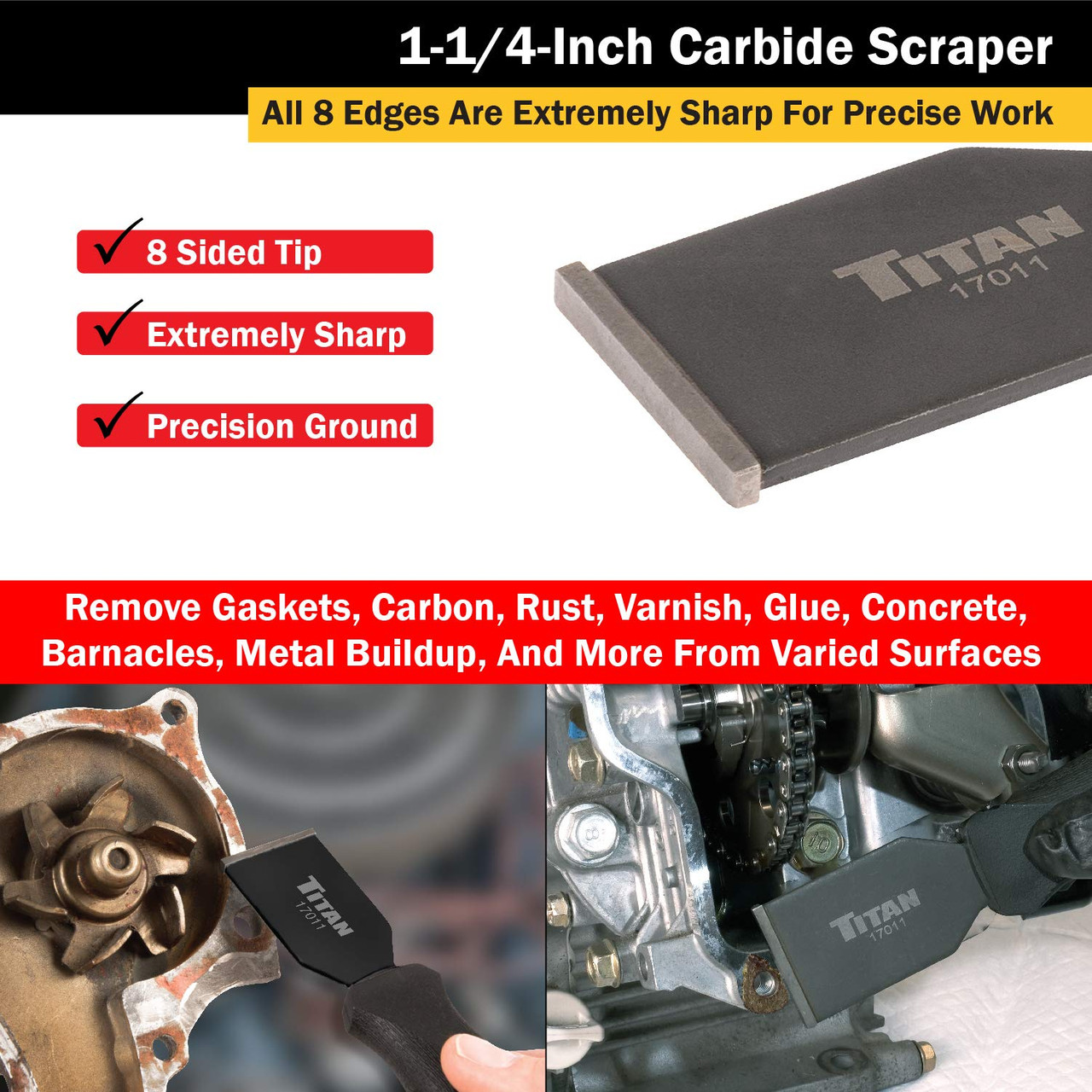 Grattoir Carbure Titan 17016 - 1 Pièce, Manche Aluminium, Diamètre 1.25 Pouces
