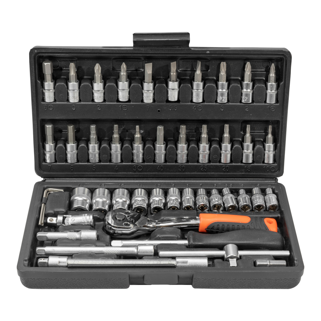 JB Tools Chiave a cricchetto reversibile con attacco da 1/4” Kit di  attrezzi da 46 pezzi (set di attrezzi da 46 pezzi)