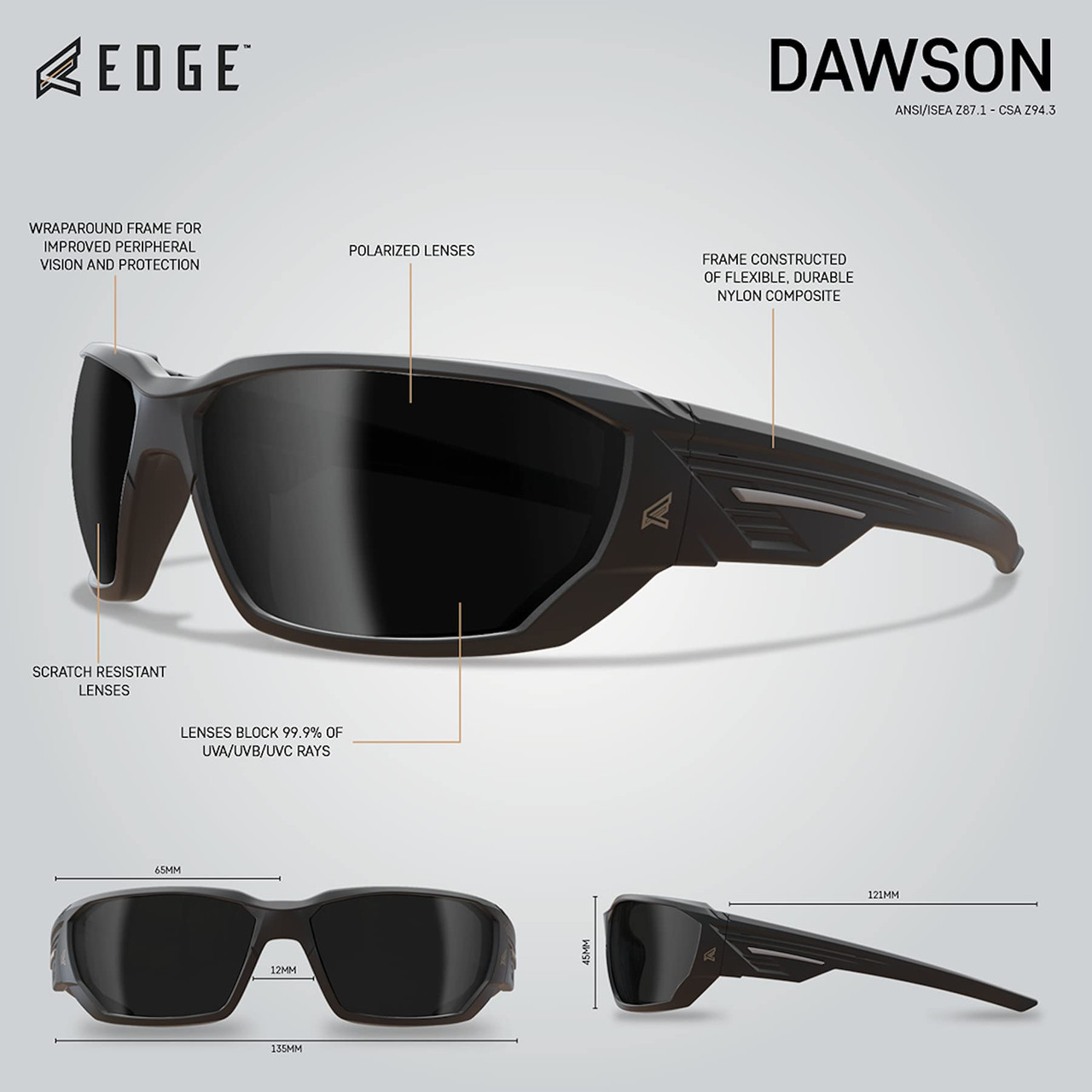Edge Eyewear Dawson Polarized Wrap-Around Safety Glasses (TXD416