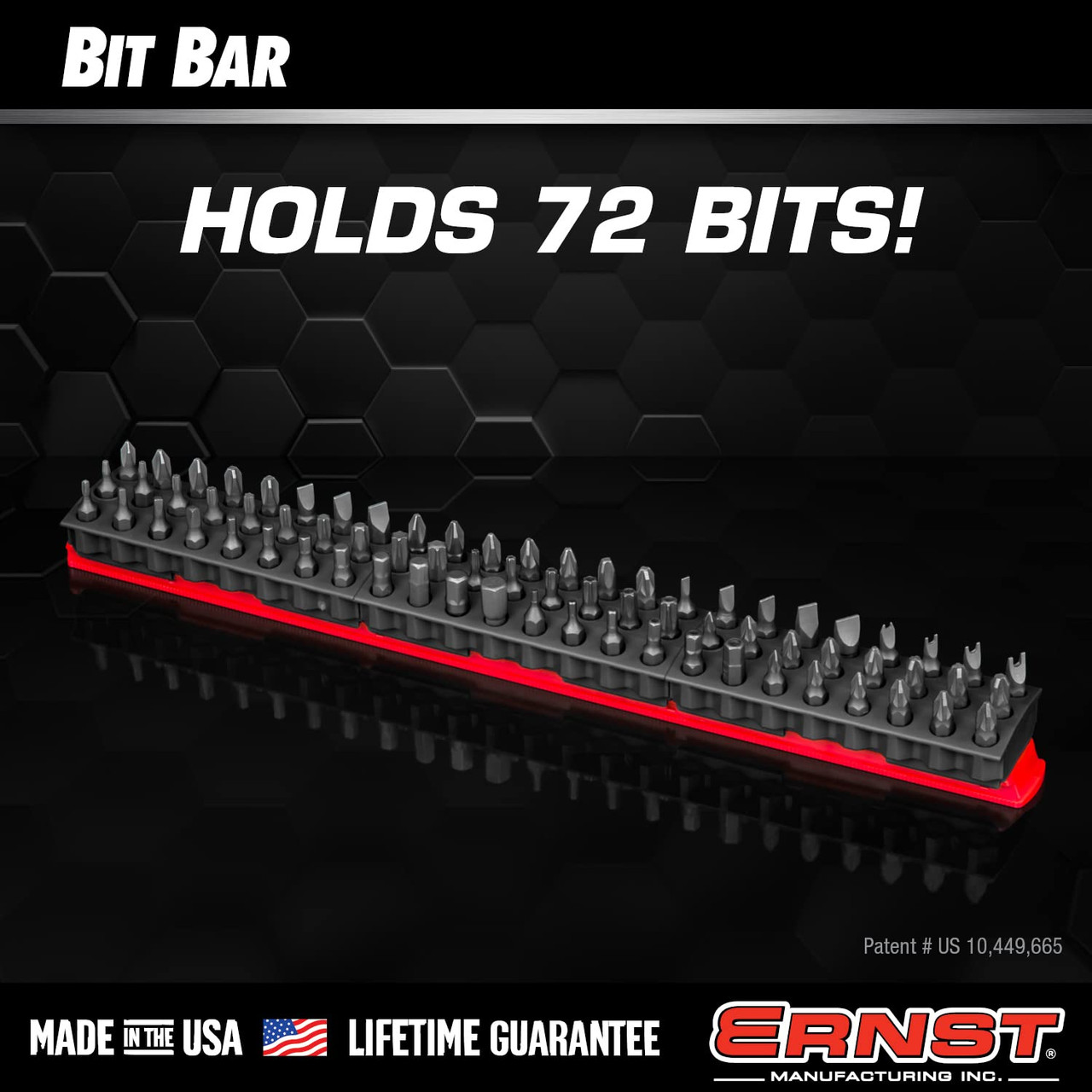 Ernst Manufacturing 60 Tool Magnetic Bit Bar - 1/4" Hex Bit Holder, Red/Black, Made In USA