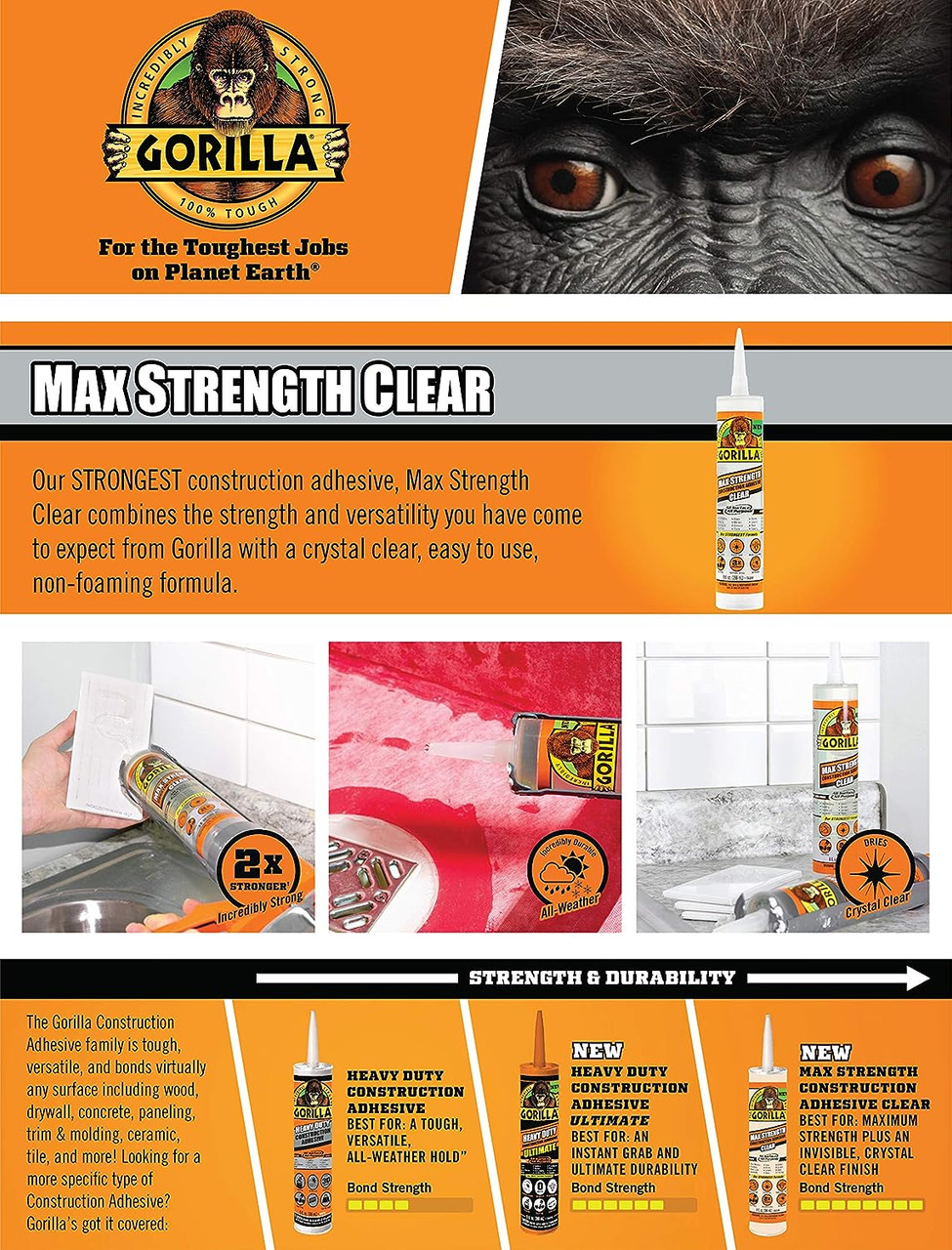 Gorilla Glue Max Strength Clear Construction Adhesive
