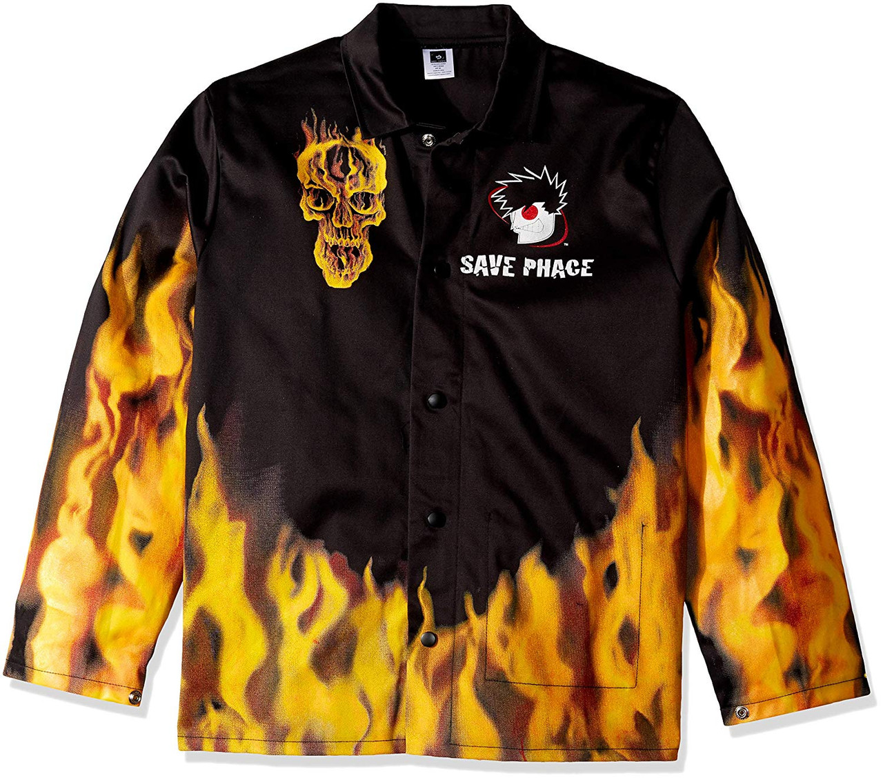 save phace welding jacket with flames