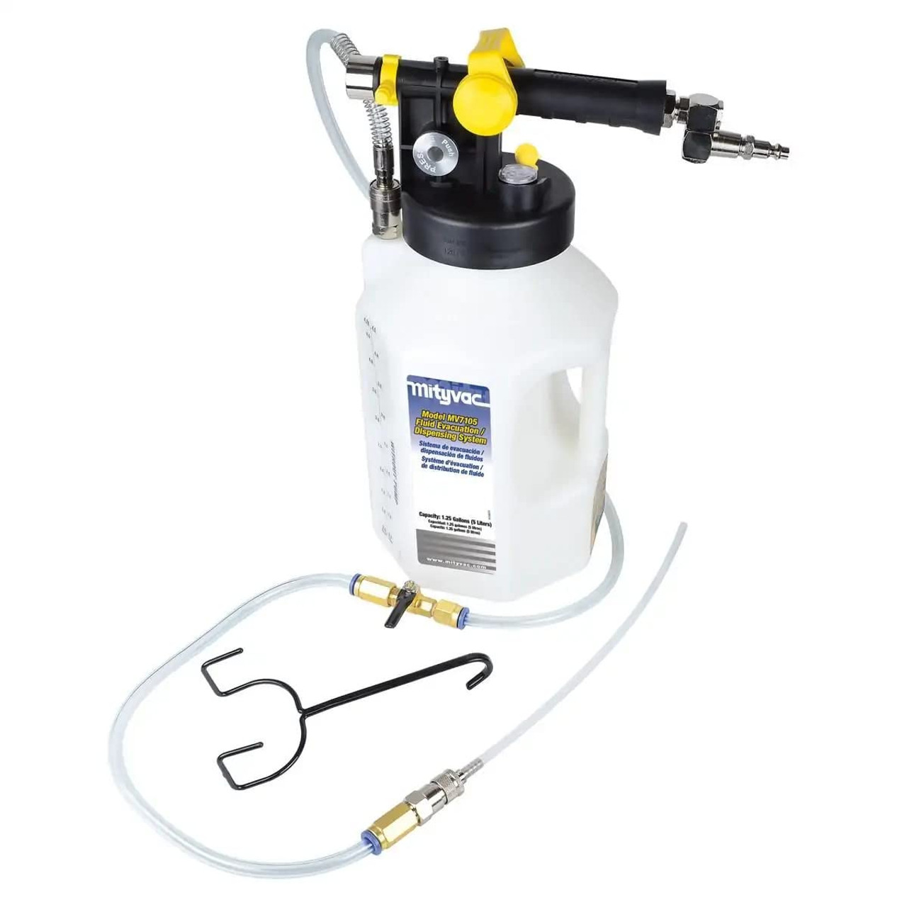  Mityvac MV7105 Fluid Extractor Dispenser for Evacuating,  Topping-Off, Refilling Reservoirs or Bleeding Hydraulic Brake/Clutch  Systems, 1.2 Gallon, 120 PSI, Compressed Air, Vacuum or Positive Pressure :  Automotive