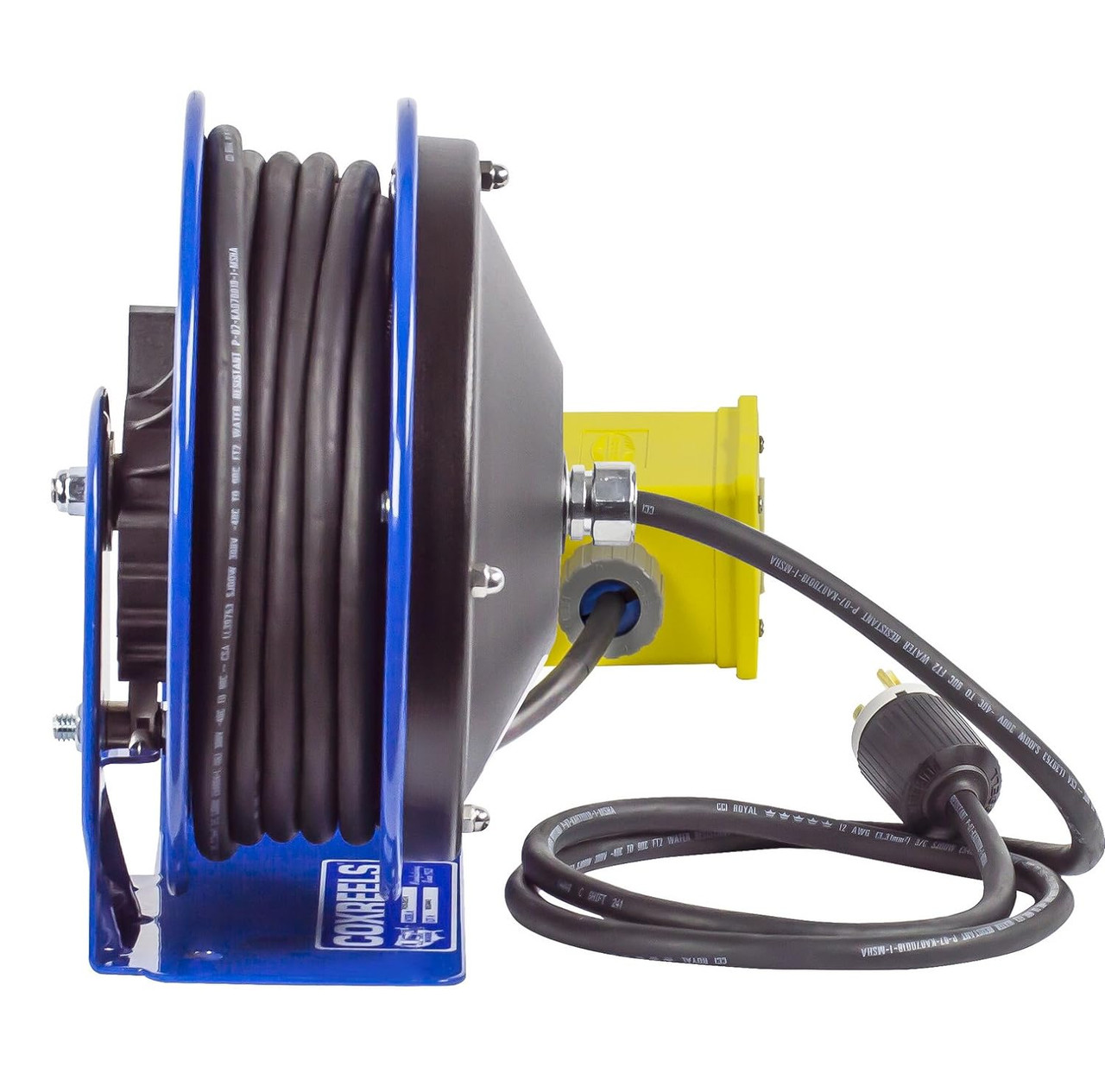 COXREELS PC10-3012-F Compact Power Cord Reel with Duplex GFCI Industrial  Receptacle, 30' x 12AWG