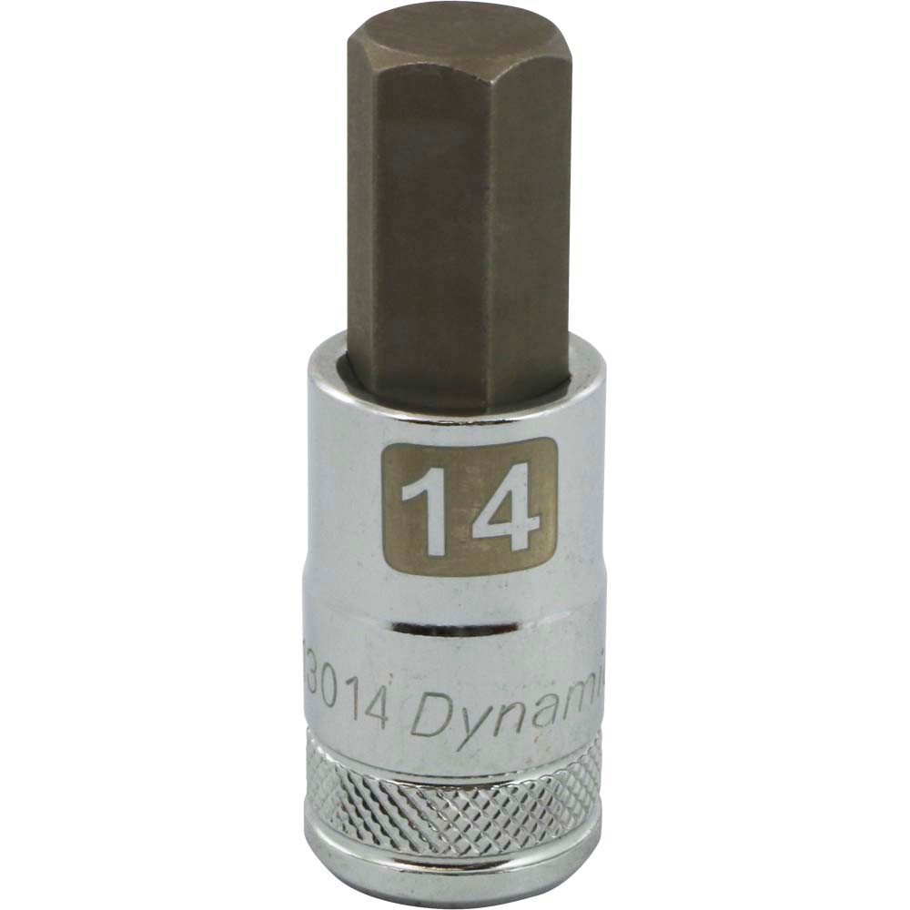 Dynamic Tools 1/2-Inch Drive 14mm Hex Bit Socket – Standard Length, Chrome Finish With Laser & Stamp Markings