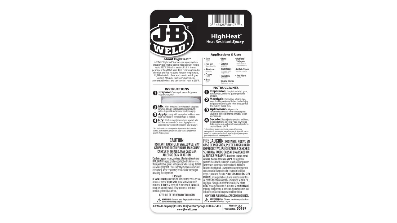 JB Weld High Heat Epoxy Syringe Dark Grey 50197 JB Tools Jb Weld High Heat Epoxy Syringe Dark Grey 50197 Jb Tools