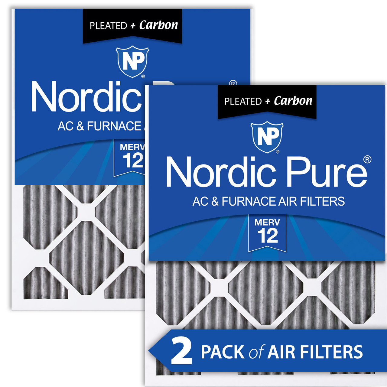 Nordic Pure 18x25x1 Merv 12 Plus Carbon AC Furnace Filter – 2-Pack, Odor Control & Allergen Reduction
