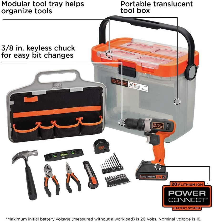 Black Decker 20V Max Cordless Drill Diy Home Project Kit (28