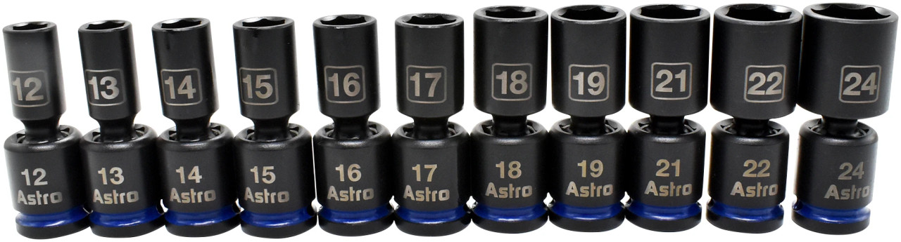 ASTRO 11-Pc 1/2” Mid-Length Pinless Universal Impact Socket Set