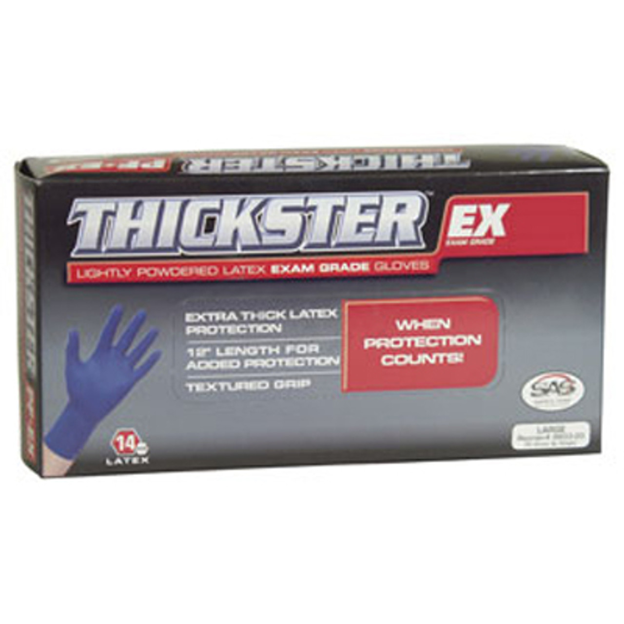 SAS Safety 6603 Thickster Latex Disposable Glove Large 50 qty 