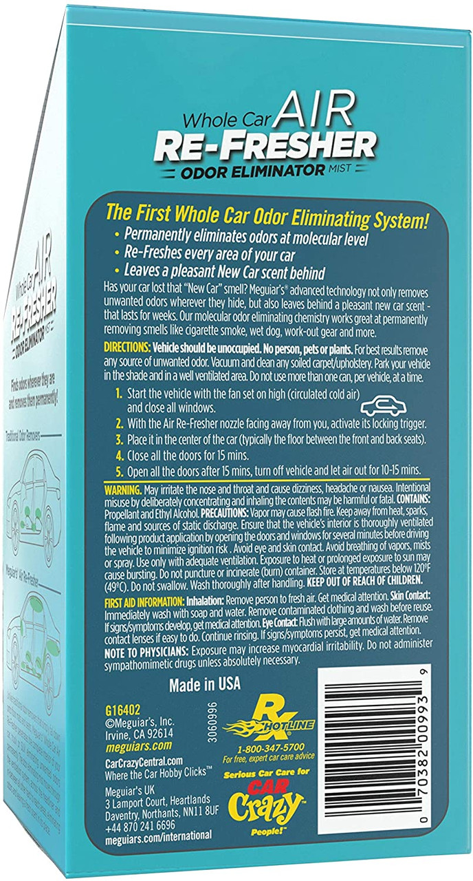 Meguiars G16402 Whole Car Air Refresher Odor Eliminator, New Car Scent 2 oz.  Aerosol