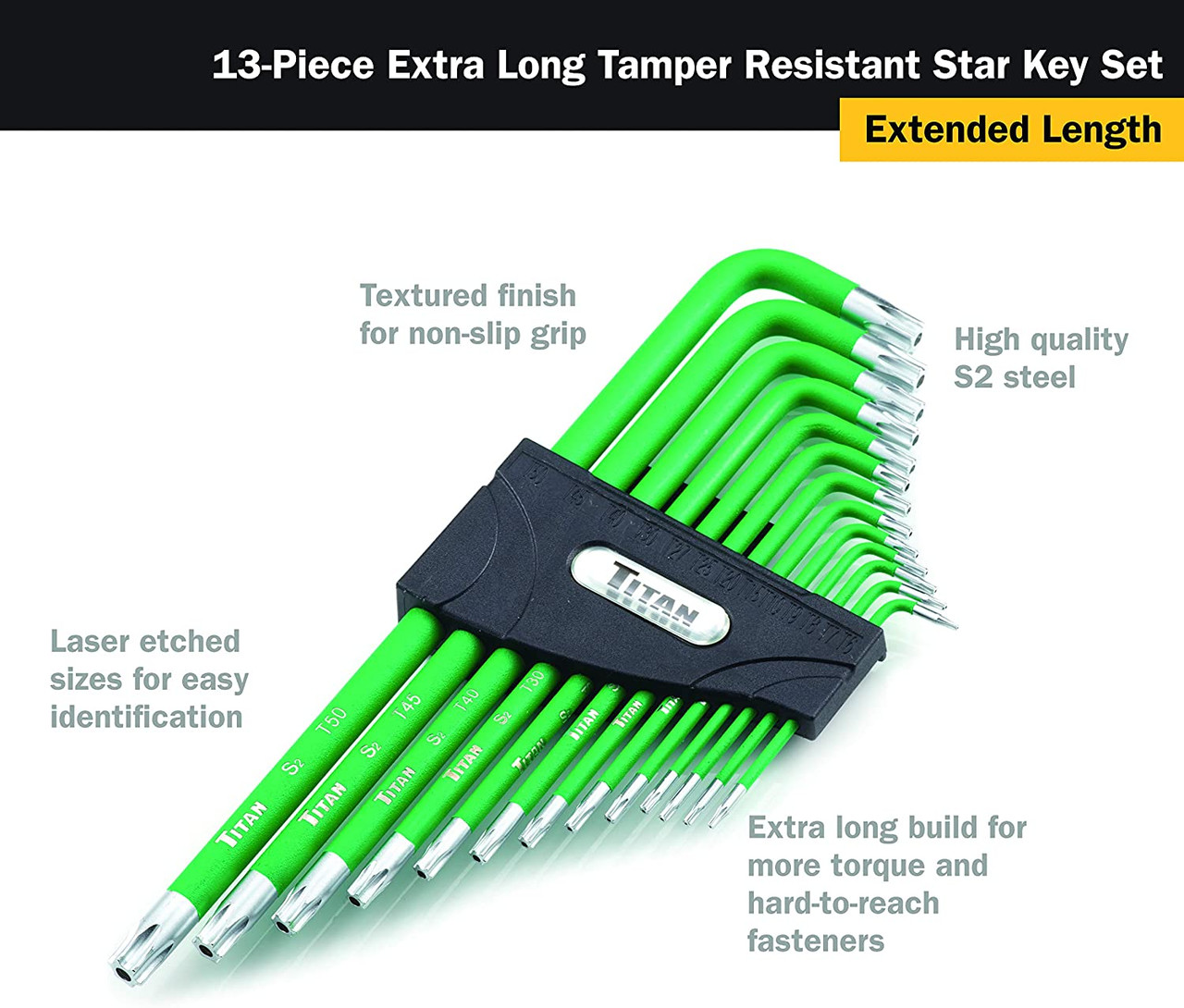 Titan Tools Torx Key Wrench Set Extra Long T6-T50 (12715) | JB Tools