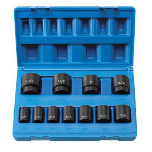 Grey Pneumatic 9712MG 1/4" Drive Metric Magnetic Socket Set – 12-Piece, Standard Length, 5mm–15mm, On Metal Clip Rail