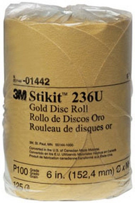 3M 1442 Stikit Gold Disc Roll 01442, 6", P100A, 125 discs/roll