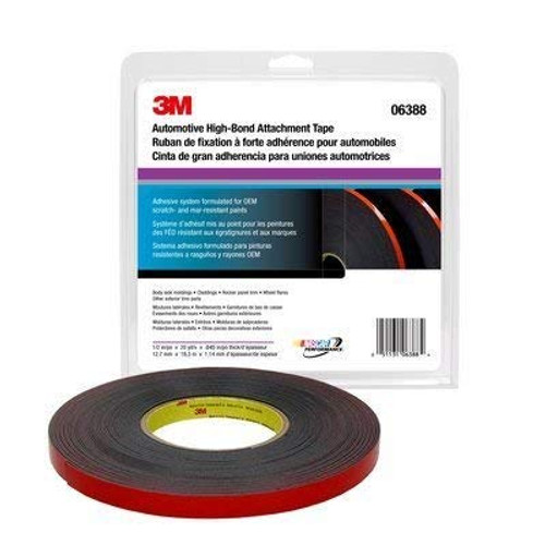 ruban de fixation de qualité supérieure en acrylique pour automobile 3M 6388, 1/2 pouce x 20 mètres, 45 mil