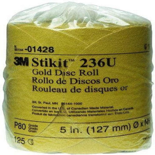 3M 1428 Stikit Gold Disc Roll 01428, 5", P80A, 125 discs/roll