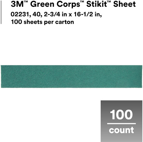 3M 2231 Green Corps Stikit Production Sheet 02231, 2 3/4" x 16 1/2", 40E, 100 sheets/box