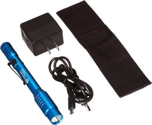 Streamlight 66139 Stylus Pro USB com adaptador CA de 120 V, cabo USB e coldre de nylon, azul