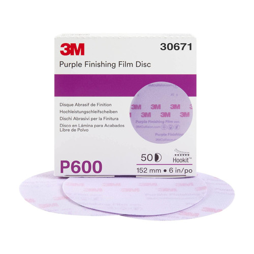 3M 30671 Purple Finishing Film Hookit Disc,  6 in, P600, 50 discs per box