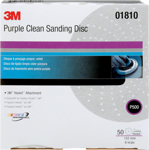 3M 1810 Purple Clean Sanding Hookit Disc, 6 tommer, P500C, 50 skiver pr.