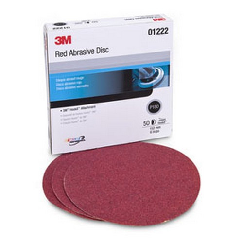 3M 1222 Red Abrasive Hookit Disc, 6 in, P180, 50 discs per box