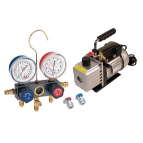 FJC  KIT6M Vacuum Pump and Aluminum Block Manifold Gauge Set with Manual Couplers