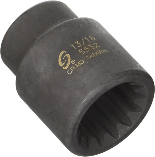 Sunex Tools 5532 #5 Spline Drive Fractional Square Impact Socket 13/16"