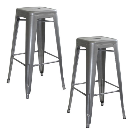 AmeriHome BS0302PK Loft Silver Metal Bar Stool - 2 Piece