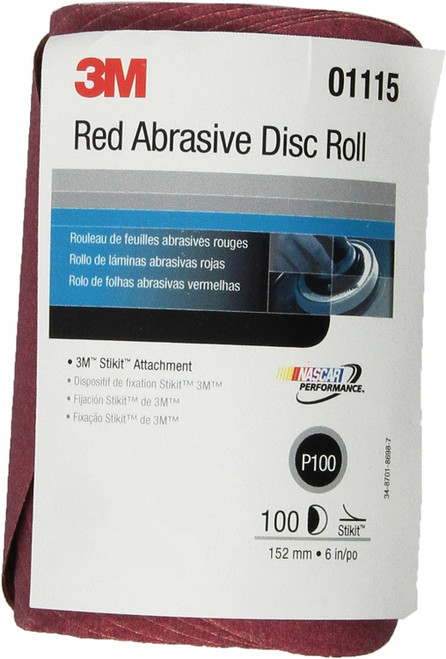3M 01115 Red Abrasive Stikit Disc, 6", P100, 100 Per Roll