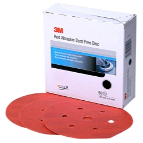 3M 01142 Red Abrasive Hookit Disc, Dust Free, 6", P220 Grit, 50 Per Box