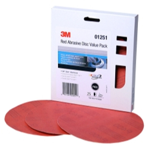 3M 01251 Red Abrasive Stikit Disc Value Pack, 6", P400 Grit 25 Per Pack