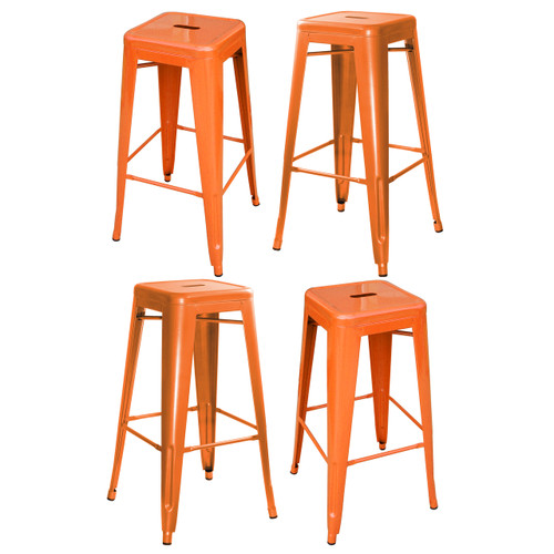 AmeriHome Loft Orange Metal Bar Stool Set of 4 (BS030ORNGSET)
