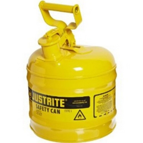 Justrite 7120200 Yellow Metal Safety Can, Type 1, Two Gallon Capacity, for Diesel Fuel and Other Flammable Liquids