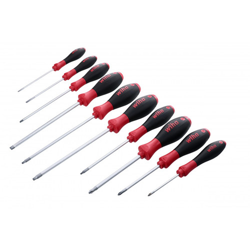 Wiha SoftFinish Screwdriver Set, Slotted/Phillips/Square, 10 Pieces (30290)