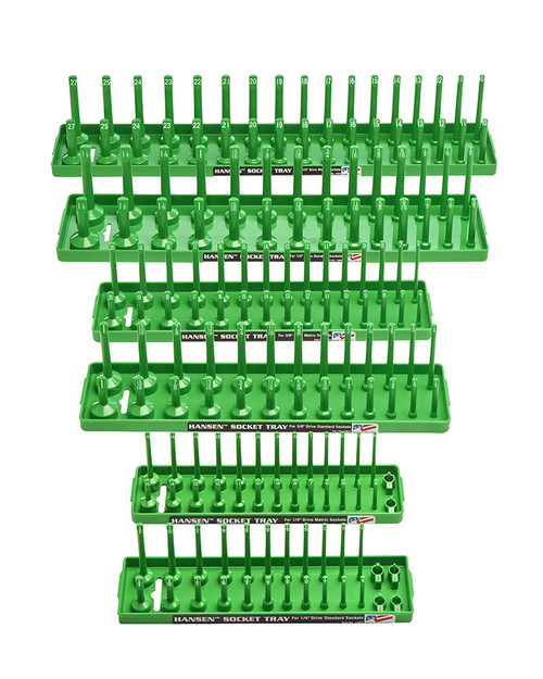 Hansen Global 92001 6 יחידות מטרי SAE Socket Holder Set 1/4", 3/8" ו-1/2", ירוק
