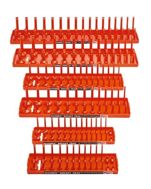 Hansen Global 92002 6pc Metric SAE Socket Holder Set 1/4", 3/8" and 1/2", Orange