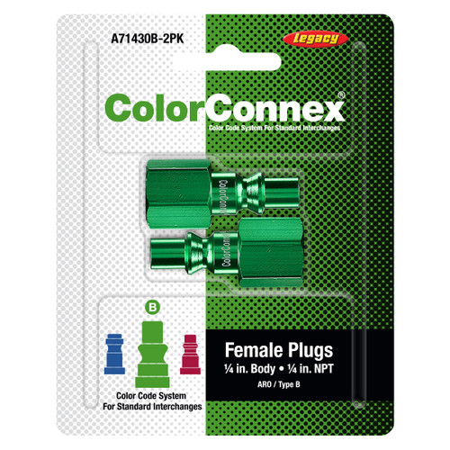 ColorConnex A71430B-2PK Type B ARO Plug, 1/4" Body x 1/4" FNPT -Green (2 Pack)