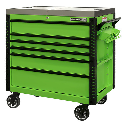 Extreme Tools EX4106TCSGNBK 41" 6 Drawer Deluxe Series Sliding Top Cart, Green