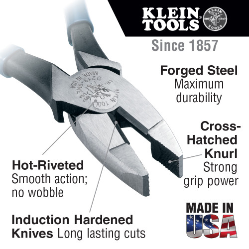 Klein Long-Nose Pliers 8 Side-Cutting+Skinning, Heavy-Duty - 1,000 V