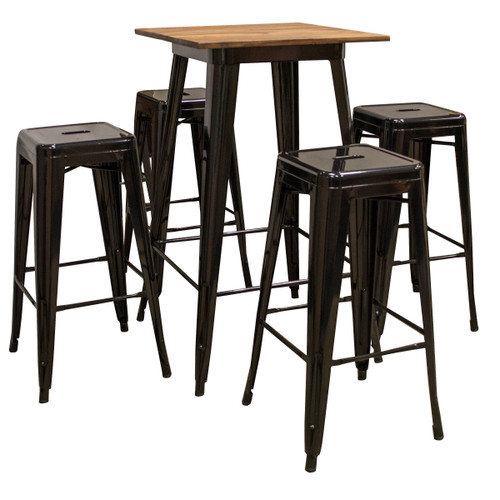 AmeriHome HCPUBSET2 5 Piece Pub Table Set with Rosewood Top Table & Bar Stools