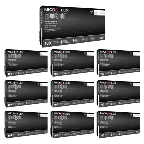 Microflex MK296M-10 (Medium) Midknight Black Nitrile Gloves - (CASE OF 10 BOXES, 100 GLOVES PER BOX)