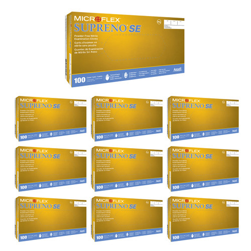 Luvas de exame de nitrilo roxo Microflex SU690L-10 Supreno SE, 9,5 pol., 4,7mil, grande, Case com 10 caixas