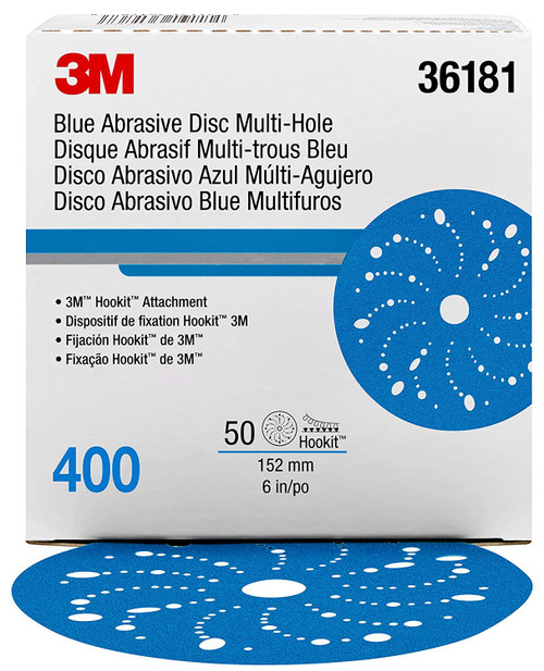 3M 36181 Hookit Blue Abrasive Disc 6", 400 Grade, 50/Box