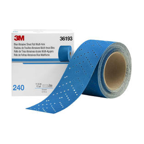 3M 36193 Hookit Blue Abrasive Sheet Roll Multi-hole 2.75"x13 Yard, 240 Grade