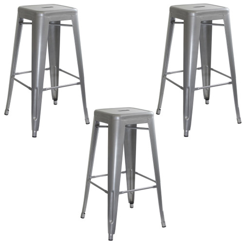 AmeriHome BS0303PK Loft Silver Metal Bar Stool - 3 Piece