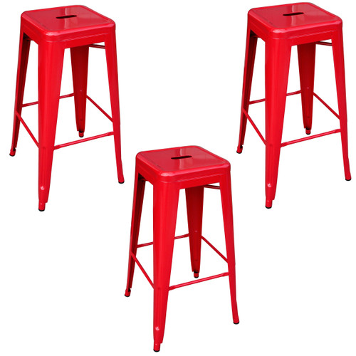 AmeriHome BS030R3PK Loft Red 30 in. Metal Bar Stool - 3 Piece